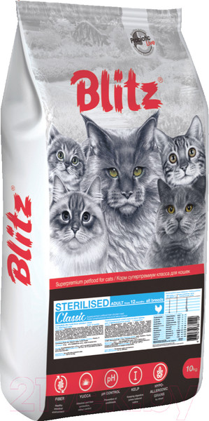 Изображение товара Сухой корм для кошек Blitz Pets Classic Sterilised Cats Chicken / 4354 (10кг)