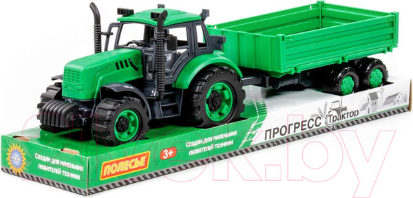 Изображение товара Трактор игрушечный Полесье С бортовым прицепом инерционный / 94605 (зеленый)