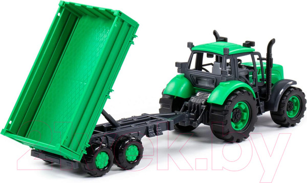 Изображение товара Трактор игрушечный Полесье С бортовым прицепом инерционный / 94605 (зеленый)