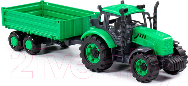 Изображение товара Трактор игрушечный Полесье С бортовым прицепом инерционный / 94605 (зеленый)