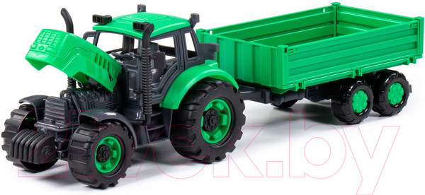 Изображение товара Трактор игрушечный Полесье С бортовым прицепом инерционный / 94605 (зеленый)