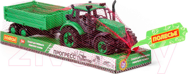 Изображение товара Трактор игрушечный Полесье С бортовым прицепом инерционный / 94605 (зеленый)