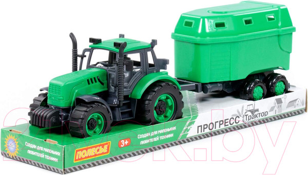 Изображение товара Трактор игрушечный Полесье С прицепом для перевозки животных инерционный / 94643 (зеленый)