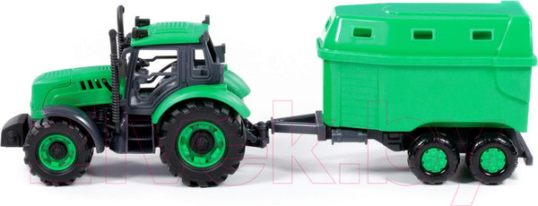 Изображение товара Трактор игрушечный Полесье С прицепом для перевозки животных инерционный / 94643 (зеленый)