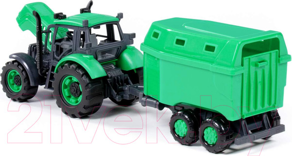 Изображение товара Трактор игрушечный Полесье С прицепом для перевозки животных инерционный / 94643 (зеленый)