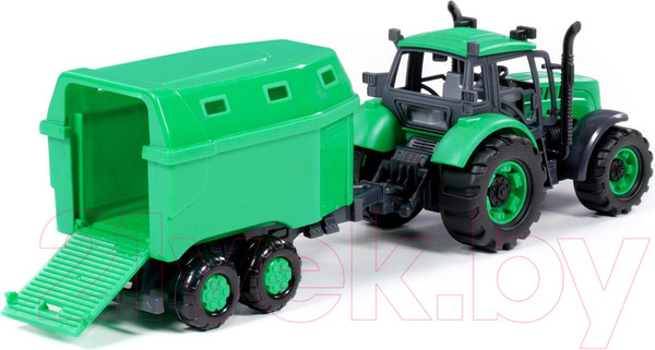 Изображение товара Трактор игрушечный Полесье С прицепом для перевозки животных инерционный / 94643 (зеленый)