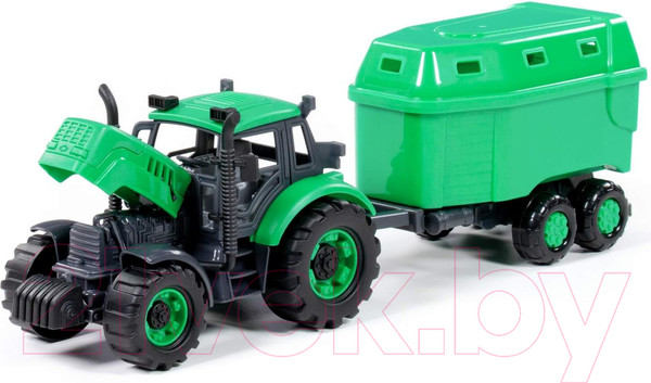 Изображение товара Трактор игрушечный Полесье С прицепом для перевозки животных инерционный / 94643 (зеленый)
