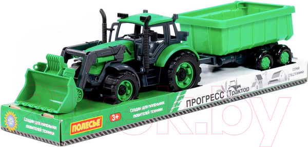 Изображение товара Трактор игрушечный Полесье С прицепом и ковшом / 94667 (зеленый)