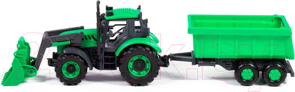 Изображение товара Трактор игрушечный Полесье С прицепом и ковшом / 94667 (зеленый)