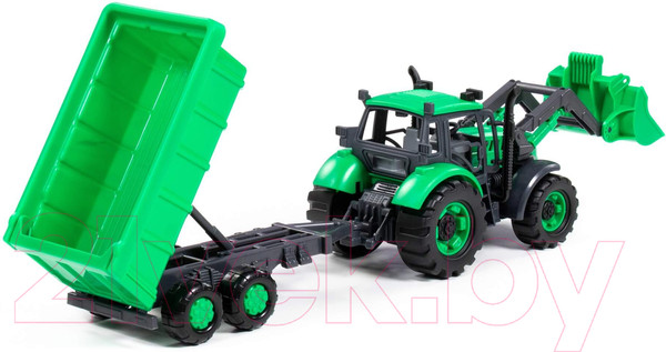 Изображение товара Трактор игрушечный Полесье С прицепом и ковшом / 94667 (зеленый)