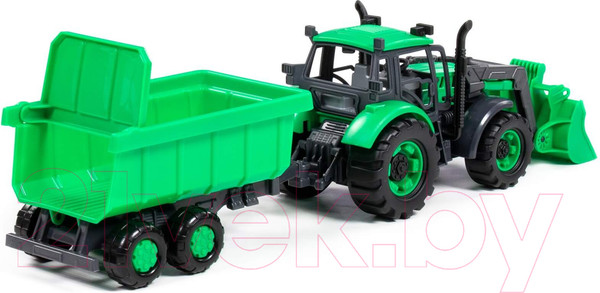 Изображение товара Трактор игрушечный Полесье С прицепом и ковшом / 94667 (зеленый)