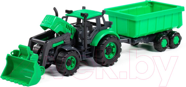 Изображение товара Трактор игрушечный Полесье С прицепом и ковшом / 94667 (зеленый)