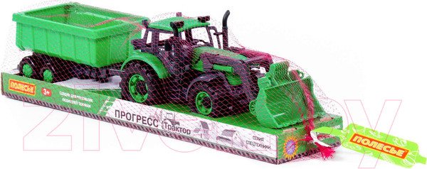 Изображение товара Трактор игрушечный Полесье С прицепом и ковшом / 94667 (зеленый)
