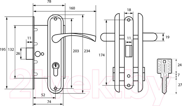 Изображение товара Замок врезной Аллюр ЗВ 7-103/85 WW (белый)