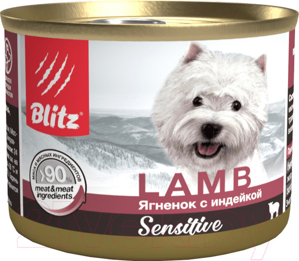 Изображение товара Влажный корм для собак Blitz Pets Sensitive Ягненок с индейкой / 4053 (0.2кг)