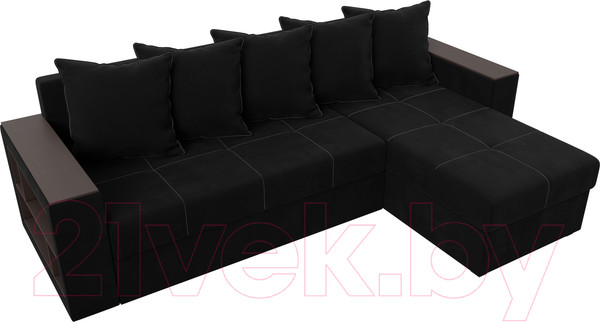 Изображение товара Диван угловой Лига Диванов Дубай лайт универсальный / 114170 (микровельвет черный)