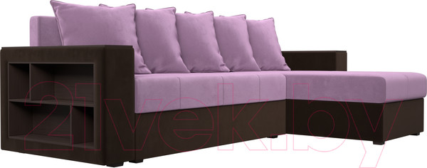 Изображение товара Диван угловой Лига Диванов Дубай лайт правый / 114176 (микровельвет сиреневый/коричневый)
