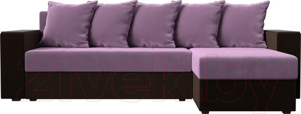 Изображение товара Диван угловой Лига Диванов Дубай лайт правый / 114176 (микровельвет сиреневый/коричневый)