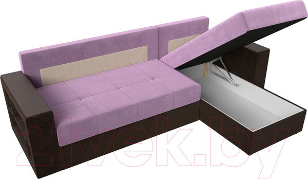 Изображение товара Диван угловой Лига Диванов Дубай лайт правый / 114176 (микровельвет сиреневый/коричневый)