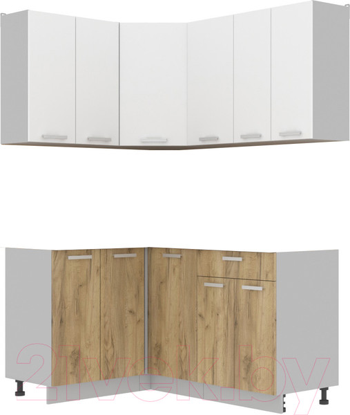 Изображение товара Кухонный гарнитур Интерлиния Мила Лайт 1.2x1.6 без столешницы (белый платинум/дуб золотой)