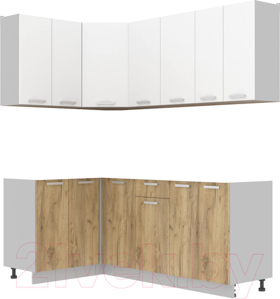 Изображение товара Кухонный гарнитур Интерлиния Мила Лайт 1.2x2.0 без столешницы (белый платинум/дуб золотой)