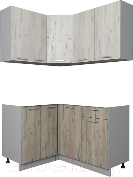 Изображение товара Кухонный гарнитур Интерлиния Мила Лайт 1.2x1.4 без столешницы (дуб белый/дуб серый)