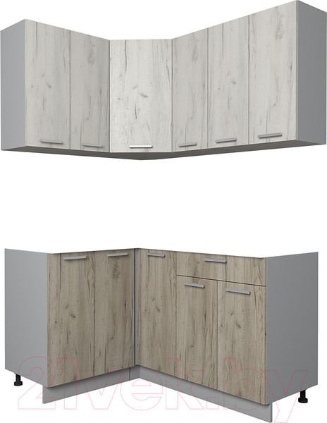 Изображение товара Кухонный гарнитур Интерлиния Мила Лайт 1.2x1.5 без столешницы (дуб белый/дуб серый)
