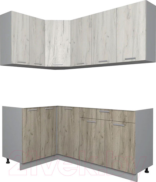 Изображение товара Кухонный гарнитур Интерлиния Мила Лайт 1.2x1.8 без столешницы (дуб белый/дуб серый)
