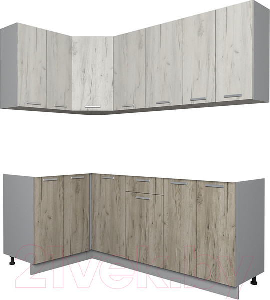 Изображение товара Кухонный гарнитур Интерлиния Мила Лайт 1.2x2.0 без столешницы (дуб белый/дуб серый)