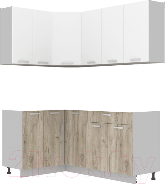 Изображение товара Кухонный гарнитур Интерлиния Мила Лайт 1.2x1.8 без столешницы (белый платинум/дуб серый)