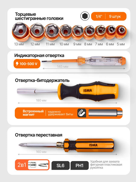 Изображение товара Универсальный набор инструментов ISMA 513722(50791)