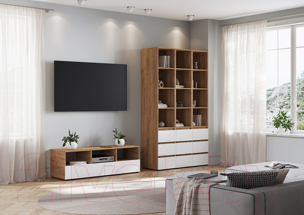 Изображение товара Стеллаж Стендмебель Хелен ПН 02 (белый/дуб крафт золотой)