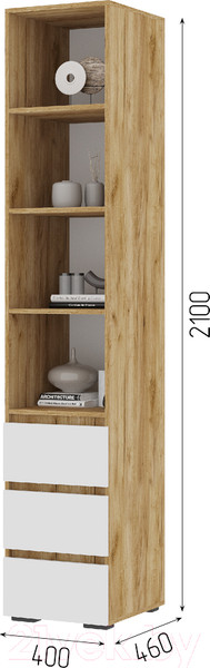 Изображение товара Стеллаж Стендмебель Хелен ПН 02 (белый/дуб крафт золотой)