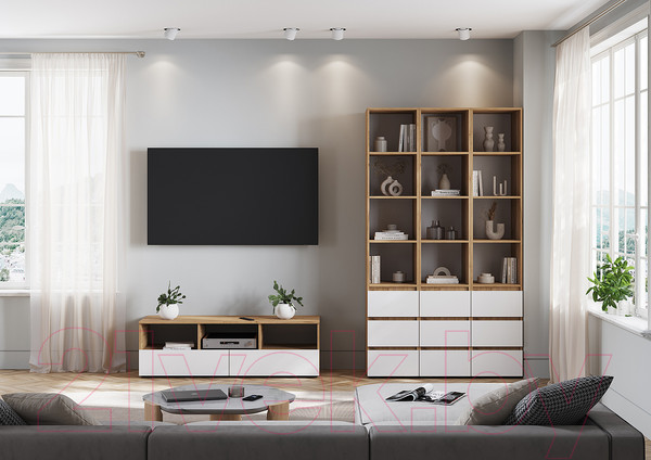 Изображение товара Стеллаж Стендмебель Хелен ПН 02 (белый/дуб крафт золотой)