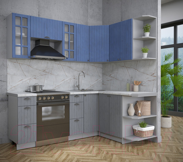 Изображение товара Кухонный гарнитур Интерлиния Берес 1.5x2.1 правая (дуб лазурный/дуб серый/серый каспий)