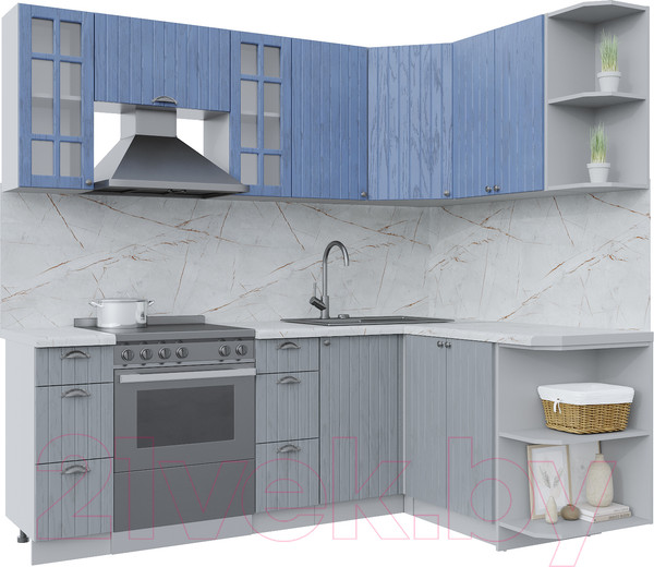 Изображение товара Кухонный гарнитур Интерлиния Берес 1.5x2.2 правая (дуб лазурный/дуб серый/серый каспий)