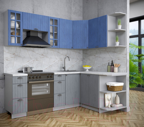 Изображение товара Кухонный гарнитур Интерлиния Берес 1.5x2.2 правая (дуб лазурный/дуб серый/серый каспий)