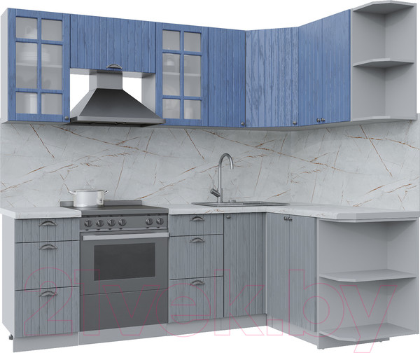 Изображение товара Кухонный гарнитур Интерлиния Берес 1.5x2.3 правая (дуб лазурный/дуб серый/серый каспий)