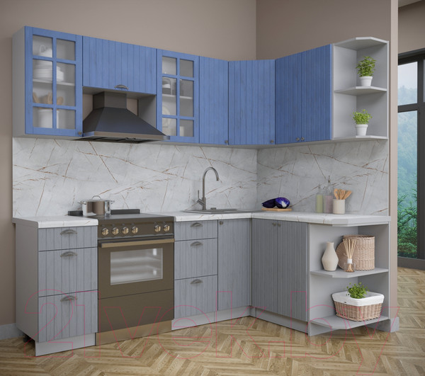 Изображение товара Кухонный гарнитур Интерлиния Берес 1.5x2.3 правая (дуб лазурный/дуб серый/серый каспий)