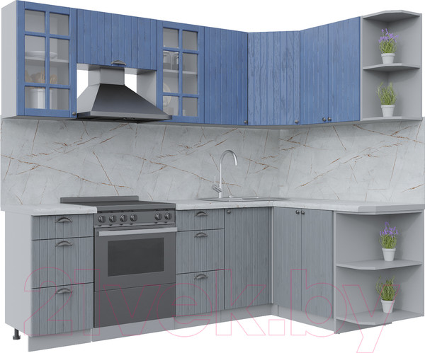 Изображение товара Кухонный гарнитур Интерлиния Берес 1.5x2.4 правая (дуб лазурный/дуб серый/серый каспий)