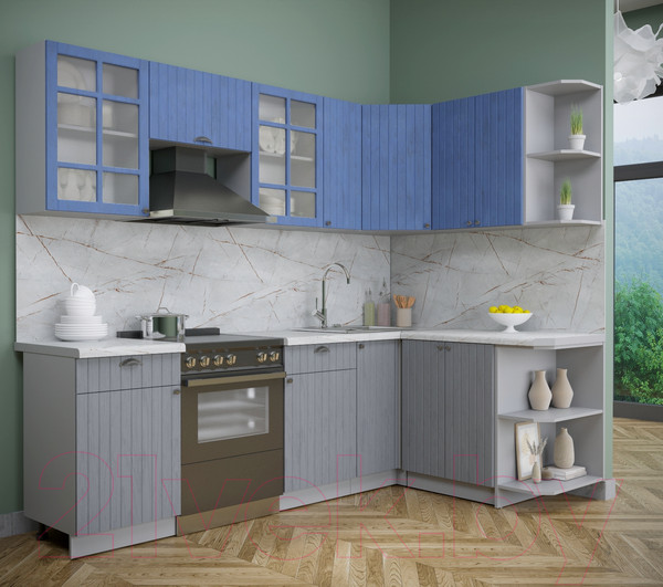Изображение товара Кухонный гарнитур Интерлиния Берес 1.5x2.5 правая (дуб лазурный/дуб серый/серый каспий)