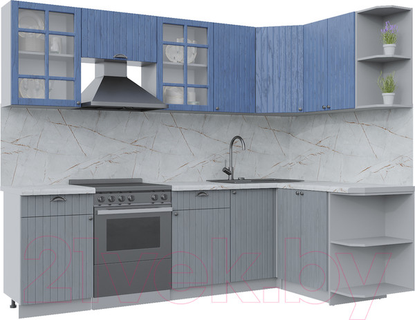 Изображение товара Кухонный гарнитур Интерлиния Берес 1.5x2.6 правая (дуб лазурный/дуб серый/серый каспий)