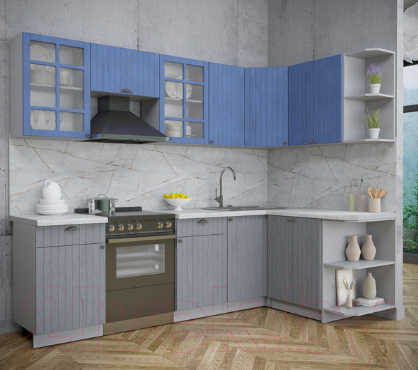 Изображение товара Кухонный гарнитур Интерлиния Берес 1.5x2.6 правая (дуб лазурный/дуб серый/серый каспий)