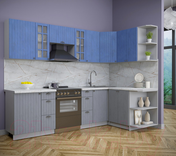 Изображение товара Кухонный гарнитур Интерлиния Берес 1.5x2.7 правая (дуб лазурный/дуб серый/серый каспий)