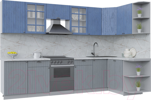 Изображение товара Кухонный гарнитур Интерлиния Берес 1.5x3.1 правая (дуб лазурный/дуб серый/серый каспий)
