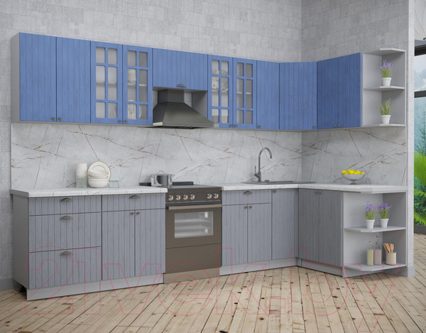 Изображение товара Кухонный гарнитур Интерлиния Берес 1.5x3.3 правая (дуб лазурный/дуб серый/серый каспий)