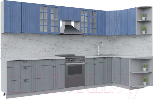 Изображение товара Кухонный гарнитур Интерлиния Берес 1.5x3.5 правая (дуб лазурный/дуб серый/серый каспий)