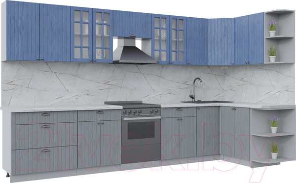 Изображение товара Кухонный гарнитур Интерлиния Берес 1.5x3.6 правая (дуб лазурный/дуб серый/серый каспий)
