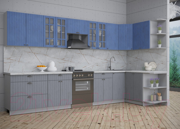 Изображение товара Кухонный гарнитур Интерлиния Берес 1.5x3.6 правая (дуб лазурный/дуб серый/серый каспий)