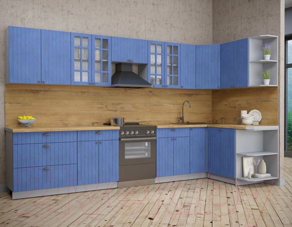 Изображение товара Кухонный гарнитур Интерлиния Берес 1.5x3.5 правая (дуб лазурный/дуб бунратти)